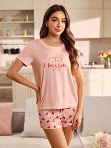 SHEIN Couples' Casual Fashion Pajamas Set, Spring/Summer - Pink - View 4