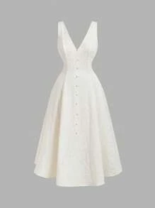 SHEIN MOD Vestito a corpetto di taglia grande in jacquard color albicocca senza maniche