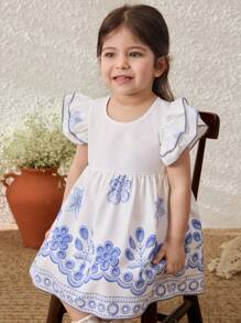 Blossori Baby Girls' Holiday Embroidered Ruffled Sleeve Dress - Multicolor - View 5