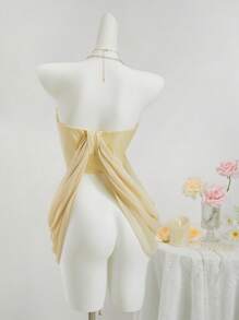 Sweetina Chiffon Bandeau Top für Damen mit Bindeträgern, asymmetrischem Saum und einfarbig - Gelb - Übersicht 2