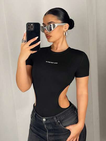SHEIN ICON Body sin costuras de punto ligero y elástico con diseño hueco en estilo Y2K para mujer