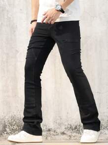 Manfinity Homme Men's Slim Fit Denim Hoof Shape Pants, Minimalist & Fashionable For Summer