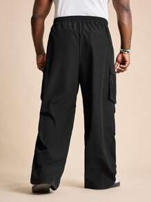 EASEVO 大码男士宽宽松织长裤，带 3D 口袋，外出长款休闲宽松纯黑色工装裤，适合丈夫、男朋友的礼物