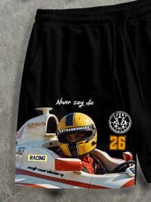 Manfinity ZONE917 F1 Racing Car Graphic Loose T-Shirt Set - Black - View 4