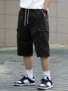 Manfinity EZcore 男士纯色抽绳腰阔腿宽松休闲短裤，男士多口袋工作短裤，男士休闲短裤。适合日常穿着、外出、上学、派对、居家、旅行、音乐节。也适合赠送家人和朋友。