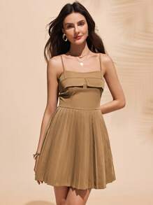 Chiquease Women's Slim Fit Fashionable Pleated Slip Dress - Khaki - View 3
