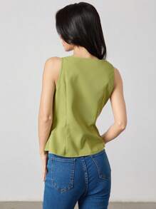 Heiryn Women's V-Neck Solid Color Sleeveless Shirt With Asymmetric Hem For Summer, Elegant Design, Sleeveless Tops