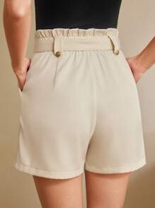 Vintamour Pantalones cortos elegantes y retro para mujer, de cintura alta con cordón, sueltos y con bolsillos, blancos, con botón de decoración metálica, para primavera/verano