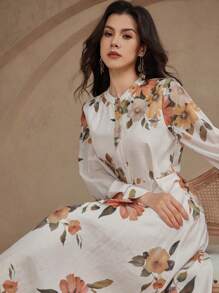 DAZY Vestido midi de mujer con estampado floral elegante, vestido de manga larga para primavera/otoño