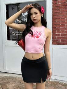 SHEIN Mini-jupe fendue, taille moyenne, style minimaliste confortable, pour adolescentes