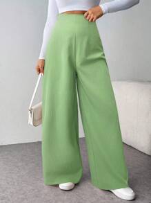 Firerie Pantaloni casual alla moda minimalista con vita alta, gamba larga e texture, adatti per il rientro a scuola e per gli spostamenti