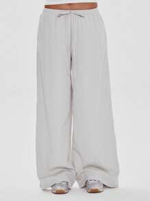 MUSERA 低腰抽绳阔腿休闲裤，夏季度假优雅沙滩装，波西米亚浪漫伊比沙岛亚麻质感