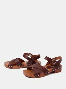 Styleloop Women's Round Toe Slip-On High Heel Sandals, Outdoor/Commuting, PU Thick Heel, Brown - Rust Brown - View 3