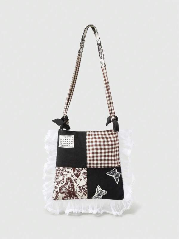 ROMWE Goth Women's Fashion Casual Patchwork Print Shoulder Bag