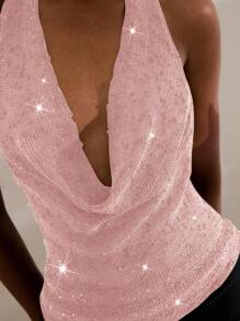 Opulessa 1 pieza Suéter ajustado de cuello redondo de unicolor para mujer - Rosa - Ver 7