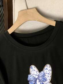 SHEIN Lacomfia maglietta casual da donna con stampa grafica, a maniche corte e scollo rotondo, taglia grande, adatta per l'estate