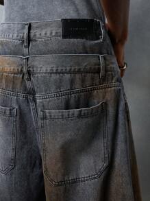 NEON BLANC Jeans de mezclilla con doble cintura tejida, moda callejera informal para hombres