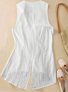 SHEIN LUNE 女式夏季V领无袖前扣休闲衬衫