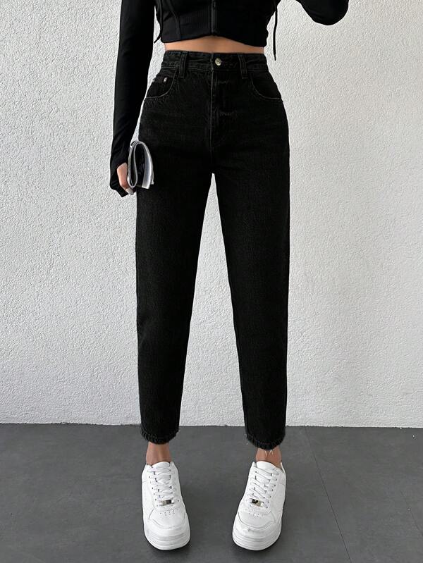 RueChic Women's Casual Washed High Waist Tapered Leg Jeans