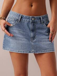 SHEIN Forever 21 New Arrival Spring Women's Denim A-Line Skirt With Heart Collar, Reversible Sweetheart Neck, Contrast Color Embroidery Decoration