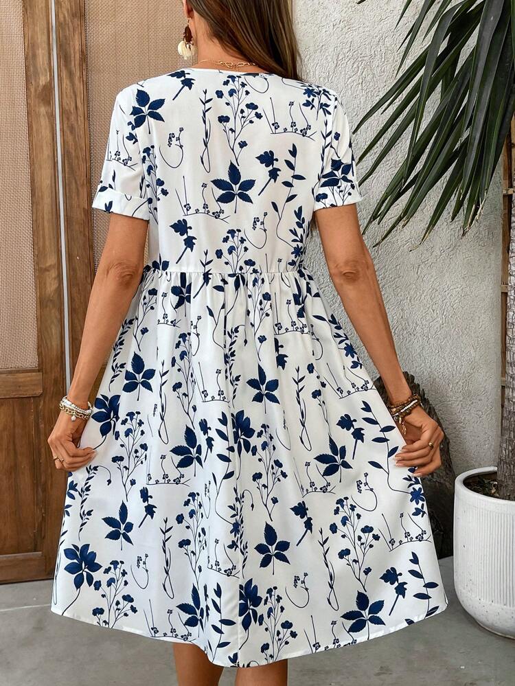 Women's Elegant Floral Print V-Neck Short Sleeve Dress, Summer Mother Day Dress Dresses For Women Summer Dresses,Bohemian Clothes