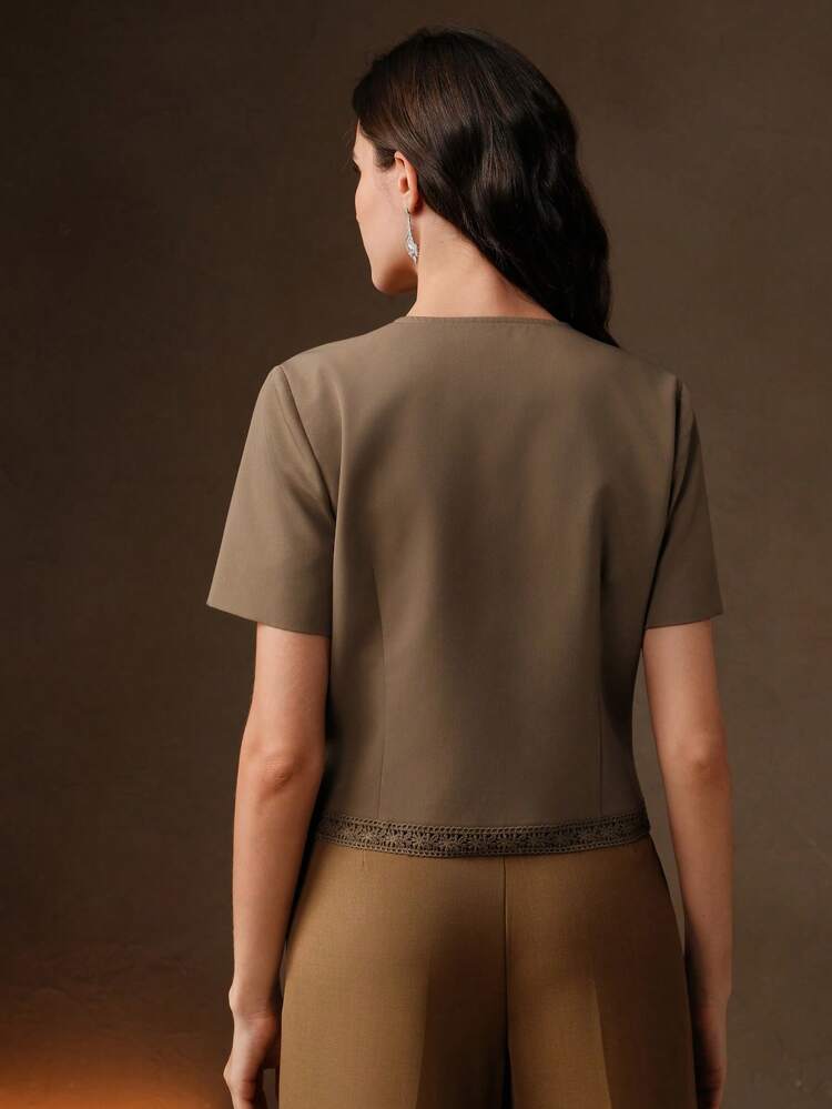 Ladies' Spring/Summer Old Money Style French Heavy Craftsmanship Hot Stamping Diamond Contrast Embroidery Lace Short Sleeve Suit Coat