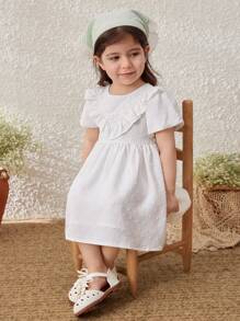Blossori Baby Girls Pastoral Vacation Puff Sleeve White Dress - White - View 3