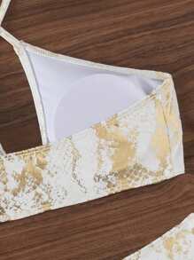 Swim SXY 2pcs Snake Skin Print Sexy Lingerie Women's Strappy Bandage Swimsuit Set, Bikini Top And Bottom For Summer Beach Vacation - Multicolor - View 6