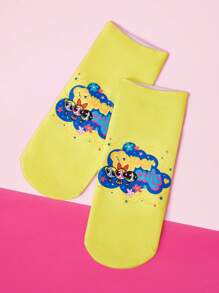 THE POWERPUFF GIRLS X SHEIN 1 paio di calzini alla caviglia con motivo di fiori, bolle e ranuncoli - Multicolore - Visualizzare 2