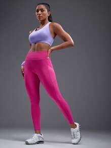 Powerista Minimalist Solid Color High Waist Seamless Leggings - Purple - View 7