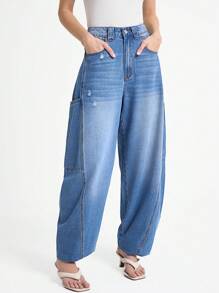 Daynim 女式褪色浅蓝色直筒牛仔裤 - 淺色水洗藍 - 查看 5