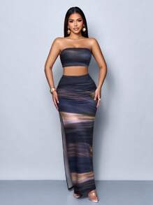 SOLERSUN Bộ đồ bó sát gợi cảm, co giãn cao, in kỹ thuật số toàn thân, thanh lịch, lượn sóng tối màu, thời trang cho tiệc tùng/nghỉ mát - Nhiều màu - Xem 6