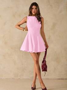 SHEIN BAE 女士纯黑色性感简约吊带背心式修身 A 字裙，春夏季，适合情人节约会、伴娘服、正式小黑裙 - 粉色 - 查看 6