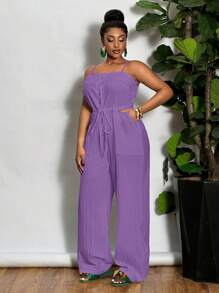 Slaydiva 2024 New All-Match White Casual Minimalist Sexy/Minimalist Style Plus Size Western Wear Women Sleeveless Textured Knit Bodycon Maxi Dress, Suitable For Spring/Summer Purple Jumpsuit Sleeveless Jumpsuit Summer Jumpsuit Casual Jumpsuit Vacation Jumpsuit