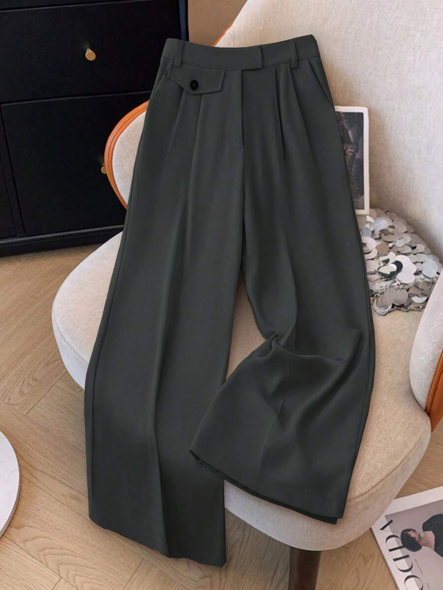 Franclia Plus Size Casual Solid Color High Waist Straight Leg Slimming Suit Pants Graduation,Back To School,Teacher Winter Fall Autumn - Dark Grey - View 1