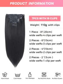 Yaki Straight Clip In Hair Extensions 18 Inch Real Human Hair Extensions For Women 7pcs/Set Double Weft Full Head Brazilian Remy Hair Extensions Natural Black - Natural Black - View 3