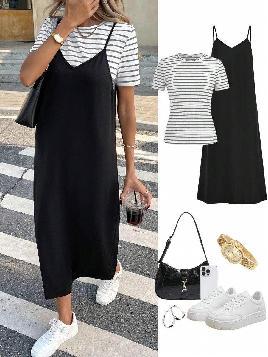 SHEIN LUNE Conjunto de dos piezas para mujer para uso diario - Gris Oscuro - Ver 1