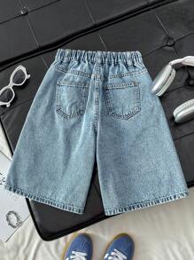 SHEIN سروال جينز كاجوال فضفاض بتصميم Y2k ذو قدم واسعة للأولاد المراهقين، بتصميم أزرق فاتح، ملابس أطفال مناسبة للبس اليومي وفصل الصيف والربيع