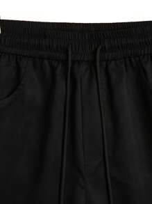 Manfinity Homme Men's Summer Casual Solid Color Drawstring Waist Cargo Shorts Black Cargo Shorts Men - Black - View 5