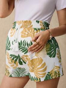 Boho Mama Shorts bohemios de estampado completo para maternidad, ideales para el verano - Verde - Ver 6