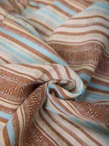 SHEIN 孕妇夏季度假条纹纽扣前挂脖连体裤 - 彩色 - 查看 7