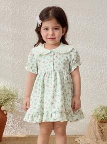 Blossori Baby Girls Ditsy Floral Collar Puff Sleeve Dress - Multicolor - View 4