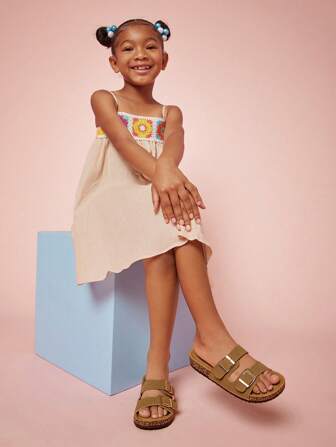 Mini mi Classic Kids' Adjustable Double Buckles Cork Footbed Dark Taupe Sandals |Pool To Playground Comfort