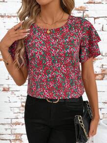 SHEIN Clasi Áo sơ mi nữ cổ tròn, tay bồng hai lớp, họa tiết hoa nhí, kiểu dáng H, thời trang và thanh lịch, đa năng cho mặc hàng ngày, thích hợp cho Ngày của Mẹ, áo sơ mi tay ngắn viền hoa thanh lịch, phong cách nghỉ mát, mùa hè cho nữ, áo mùa hè, nữ kín đáo, họa tiết hoa, áo sơ mi nữ, áo ngộ nghĩnh, phù hợp cho mặc hàng ngày thanh lịch, phụ nữ đi nghỉ mát, mùa hè cho nữ, phụ nữ công sở, áo đi chơi, áo công sở, mùa xuân cho nữ, lễ hội, phong cách cổ điển, áo tay ngắn nữ, phụ nữ thanh lịch, phụ nữ kín đáo, áo thường ngày, kỳ nghỉ xuân, áo ngày lễ Thánh Patrick. - Nhiều màu - Xem 6