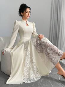 Modelyn Jupe évasée à taille nouée en tissu mélangé élégant avec boutons en forme de champignon pour femmes