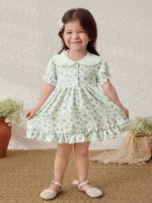 Blossori Baby Girls Ditsy Floral Collar Puff Sleeve Dress - Multicolor - View 6
