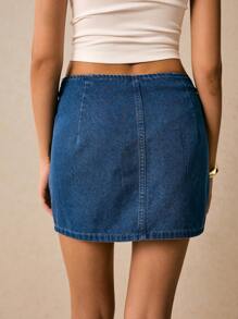 Poéselle 女式蓝色休闲花卉刺绣牛仔迷你裙，波西米亚风夏季 Y2k 乡村音乐会节 - 中等水洗藍 - 查看 7