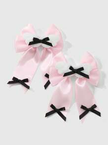 ROMWE Kawaii 2pcs/Set Lovely Pink Plush Bowknot Wings Hair Clips, Delicate And Versatile, Suitable For Daily Wear, Gift For Girls/Ladies