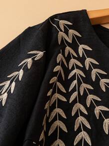 Linhara مجموعة 2 قطعة، توب بياقة مستديرة مطرز وبنطلون ذو خصر مطاطي باللون الأحادي، مقاس كبير الحجم