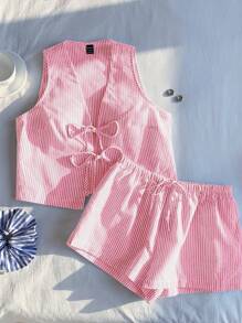 Comfortcana Women's Pink Striped Woven Casual Set - Pink - View 5